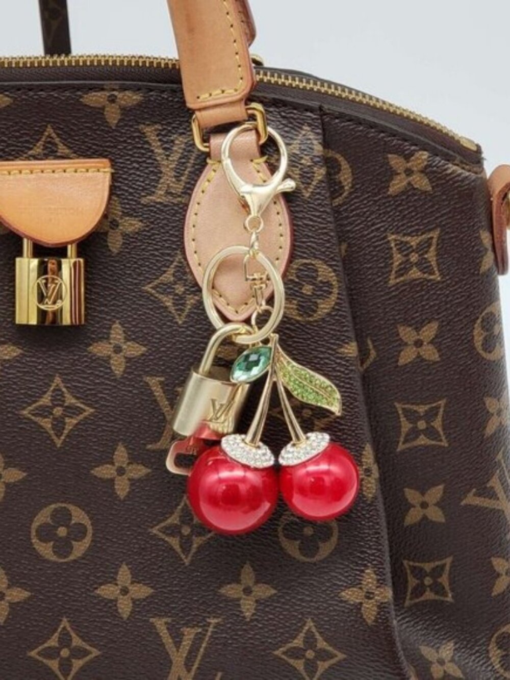 LV Authentic Gold Padlock 🔒 Key Set w/ Unbranded Cherry Keychain Charm - Picture 7 of 7